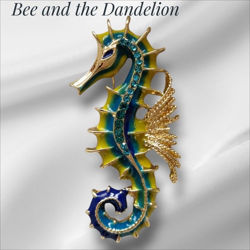 Enamel blue green sea horse - enamel,