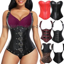 Women Boned Corset Underbust Faux Leather Bustier Tops Gothic Steampunk Clubwear