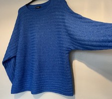 Soft Slouchy Bright Blue Cosy Oversized Batwing Ribbed Knit Jumper Sweater L