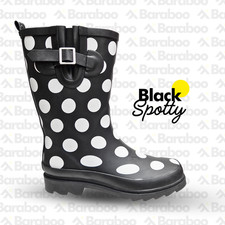 Womens Short Calf Wellies Boots Snow Rain Boots Dog Paw Spotty Adjustable Buckle