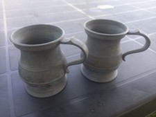 Vintage Pair Of German Pewter Cups. Angel Stamp On The Underside.