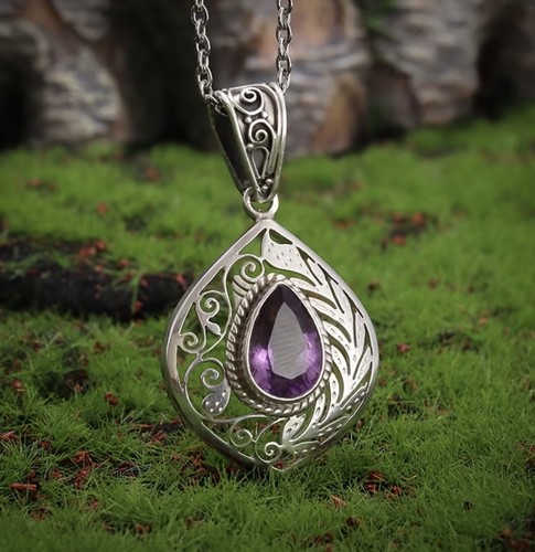 Amethyst purple necklace set - purple,