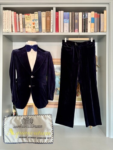 Vintage velvet navy suit 70s - vintage,