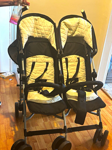 Beige black double pushchair - beige,