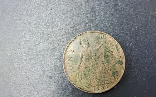 British one penny coin 1934 - a,