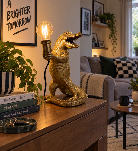 Crocodile table lamp gold - crocodile,