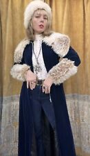Vintage 70s Aristos navy velvet,  faux fur trim maxi coat  Rare Dandy Psych 