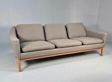 Vintage Swedish 3 Seat Sofa Taupe Wool Teak Base 1960s Retro MCM EB7667 M3SS