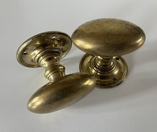 Antique Old Georgian Victorian Pair Oval Egg Brass Door Knobs Handles (DK424)