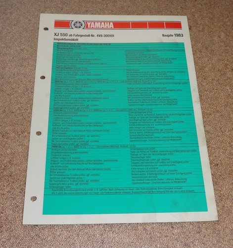 Inspection sheet yamaha - xj, 550
