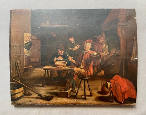 Tavern scene oil panel - oil,