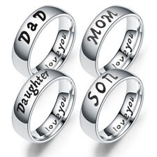 Stainless Steel Family Ring Engraved Dad Mom Daughter Son I Love You Ring Band