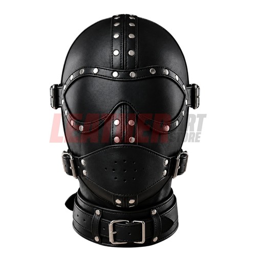 Real leather hood mask - real, studded