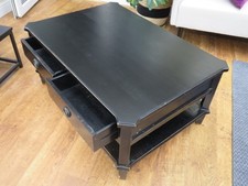 Laura Ashley Henshaw 2 Drawer Coffee Table in Black Solid Wood - 100x70x46cm