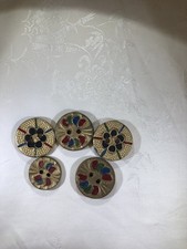 5  Wooden  Colourful and Gold  painted Buttons