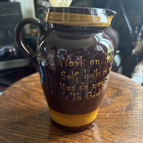 Antique brown slip ware motto - brown,