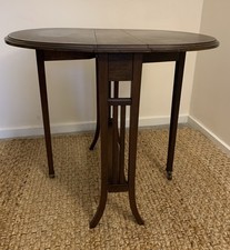 Antique Mahogany Small Sutherland Drop Leaf Side Table With Castors c1910