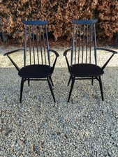 SOLID ELM ERCOL 369 GOLDSMITH CARVER CHAIRS IN PITCH BLACK FARROW AND BALL 
