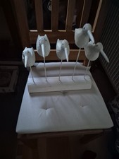 Decorative White 5 Bird Wooden Ornament From Cornwall