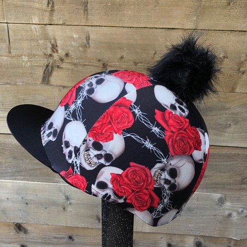 Riding hat silk skull rose