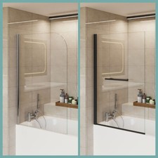 Pivot Shower Bath Screen Glass Panel 1400mm Height with Towel Rail Easy Clean