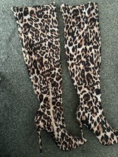 Sexy Thigh High Leopard Print Boots Size 7