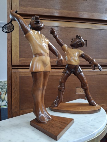Pair vintage 1960 carved - of,
