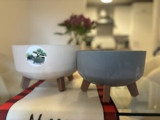 Set Of 2 Low Planter Flower Pot with Legs Round Decorative Indoor Outdoor