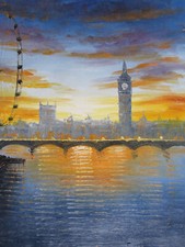 London eye England city scape large oil painting canvas British Big Ben modern