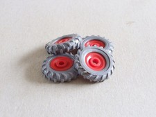 4 x Meccano Small Grey Tyre On 1/2" Red Plastic Pulleys Part 452
