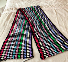 NEW Home Hand Knitted Warm Wool Blend Colourful Scarf Wide 11.5" x Length 68"