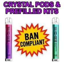 CRYSTAL VAPE BAR Prefilled SKE Rechargeable KITS & PODS BAN COMPLIANT  20mg 0mg