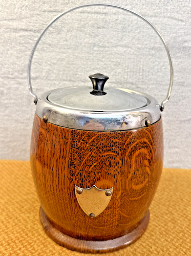 Vintage oak biscuit barrel - vintage,