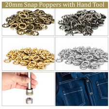 20mm Snap Poppers + Fixing Hand Tool Prong Ring Press Studs for DIY Craft