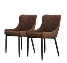 Pair of Luxury Faux Leather Dining Chairs Kitchen Dining Room Chairs Metal Legs