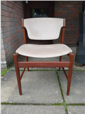 Vintage Sturdy Danish Design Teak and Cream Velour Dining Chair Mid Century