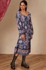 MONSOON Dress 16 Maxi Length Gemma Paisley Long Sleeve Tassels