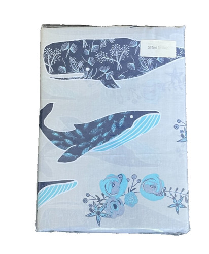 Grey blue whale floral - whale, cot