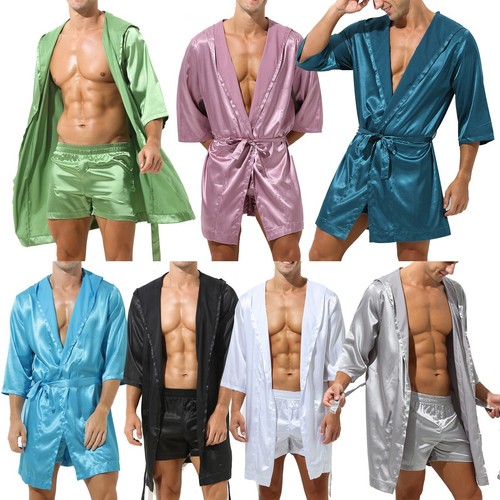 Men satin hooded robe silk - hooded,