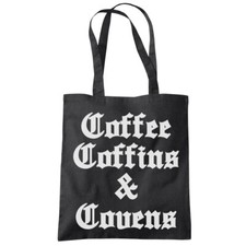 Coffee Coffins and Covens Tote Shopping Bag Cold Brew Halloween Witch Goth Spell
