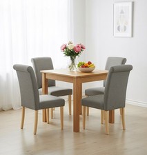 Dining Table Set, Small Square Light Oak Dining Table & 4 Grey Roll Top Chairs