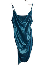 Teal Satin Feel Cowl Neck