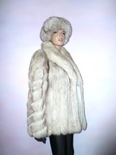 Vintage Real Farmed Arctic Blue Fox Fur Jacket Coat Volpe Песец Silver 8 - 10 /S
