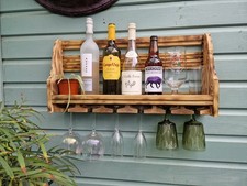 Rustic Wooden Wine Gin and Wine Rack - with holder for 6 stem glasses