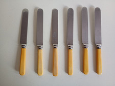 6  Vintage Faux Bone Handle Dessert Knives - Mixed Brands