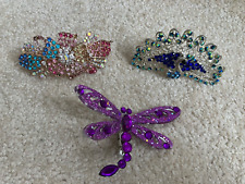 Girls decorative hair clips dragonfly peacock multicoloured sparkly purple blue