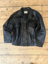 Vintage 80’s Black Tab Levi Leather Trucker Jacket In Black L