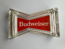 Vintage Budweiser Heavy Glass Bowtie Ashtray 8” x 4.5” **Rare Vintage Retro**