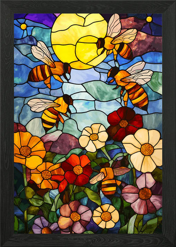 Stained glass bees - &, flowers
