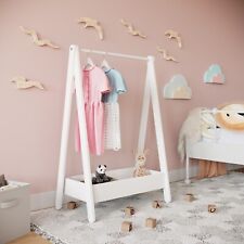 Kids Wooden Hanging Dress Up Clothes Rail Rack Display Stand Extra Storage Shelf